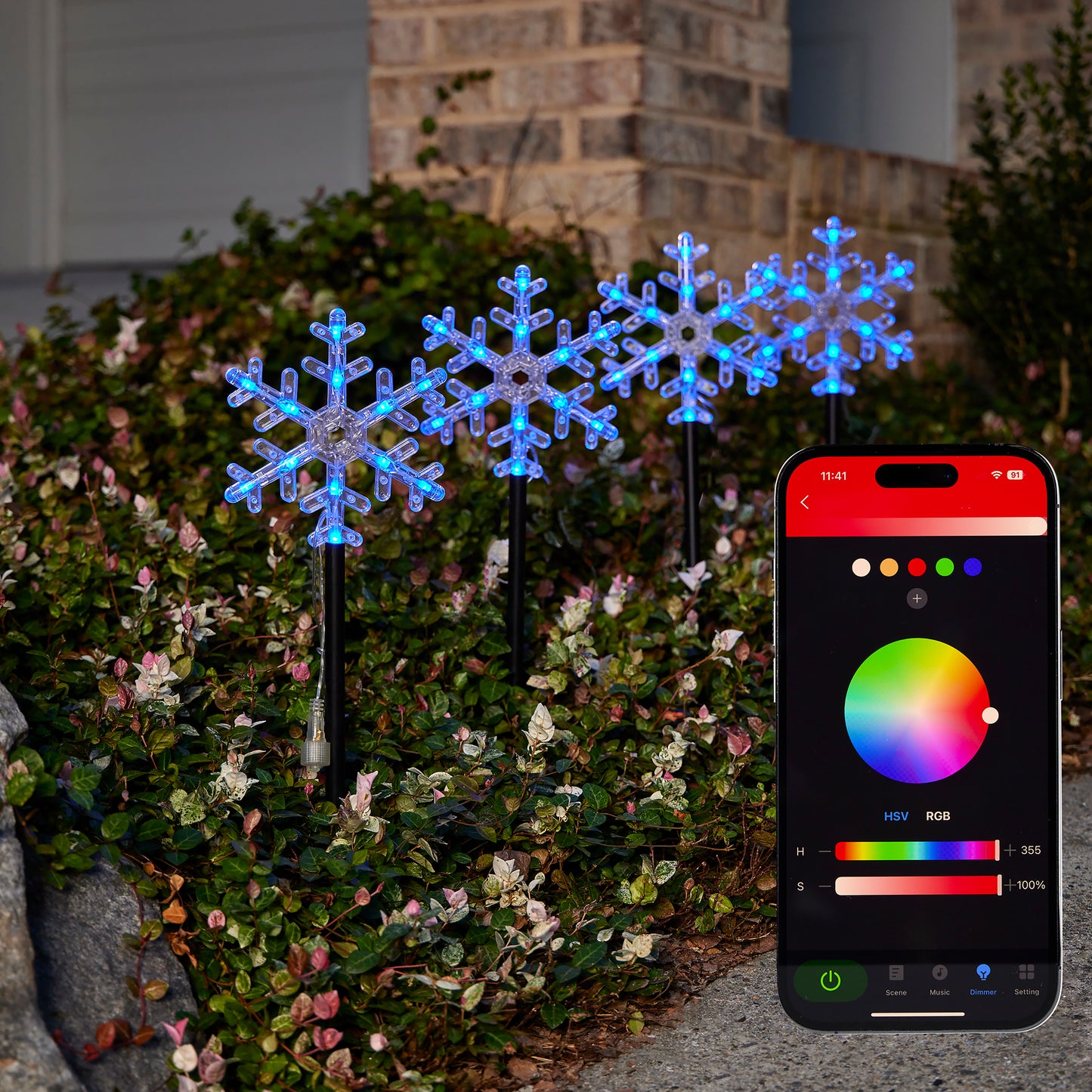 Vivvi App-Based Customizable, Color-Changing 18" Snowflake Path Lights - Set of 4