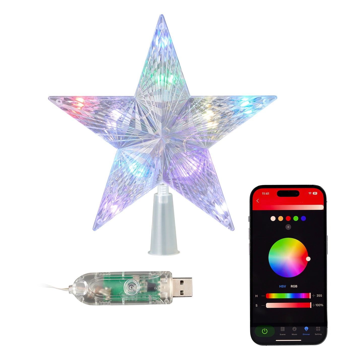 Vivvi App-Based Customizable, Color-Changing 7" Christmas Star Tree Topper