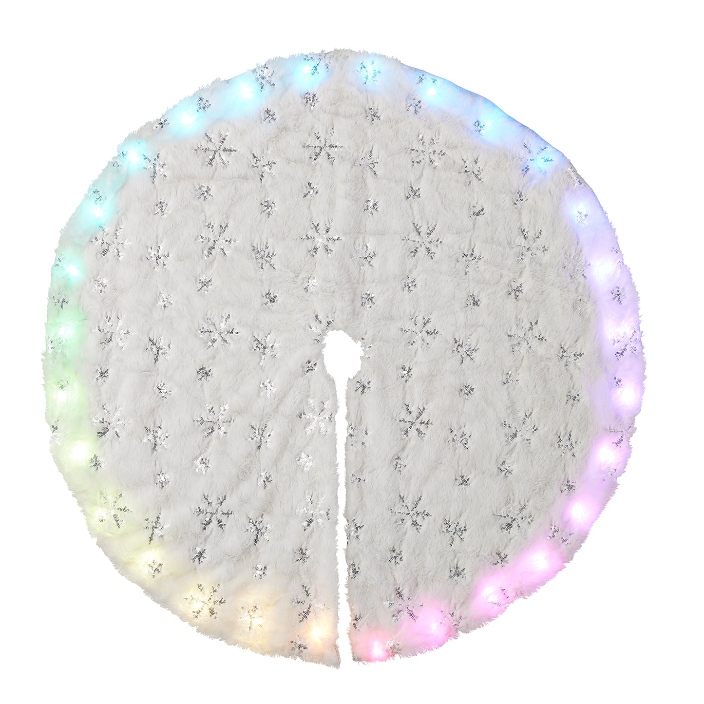 Vivvi App-Based Customizable, White Snowflake Tree Skirt with Color-Changing LED Lights, 42" diameter