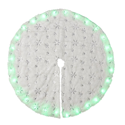 Vivvi App-Based Customizable, White Snowflake Tree Skirt with Color-Changing LED Lights, 42" diameter