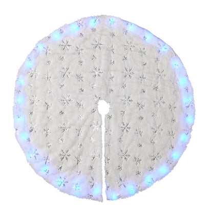 Vivvi App-Based Customizable, White Snowflake Tree Skirt with Color-Changing LED Lights, 42" diameter