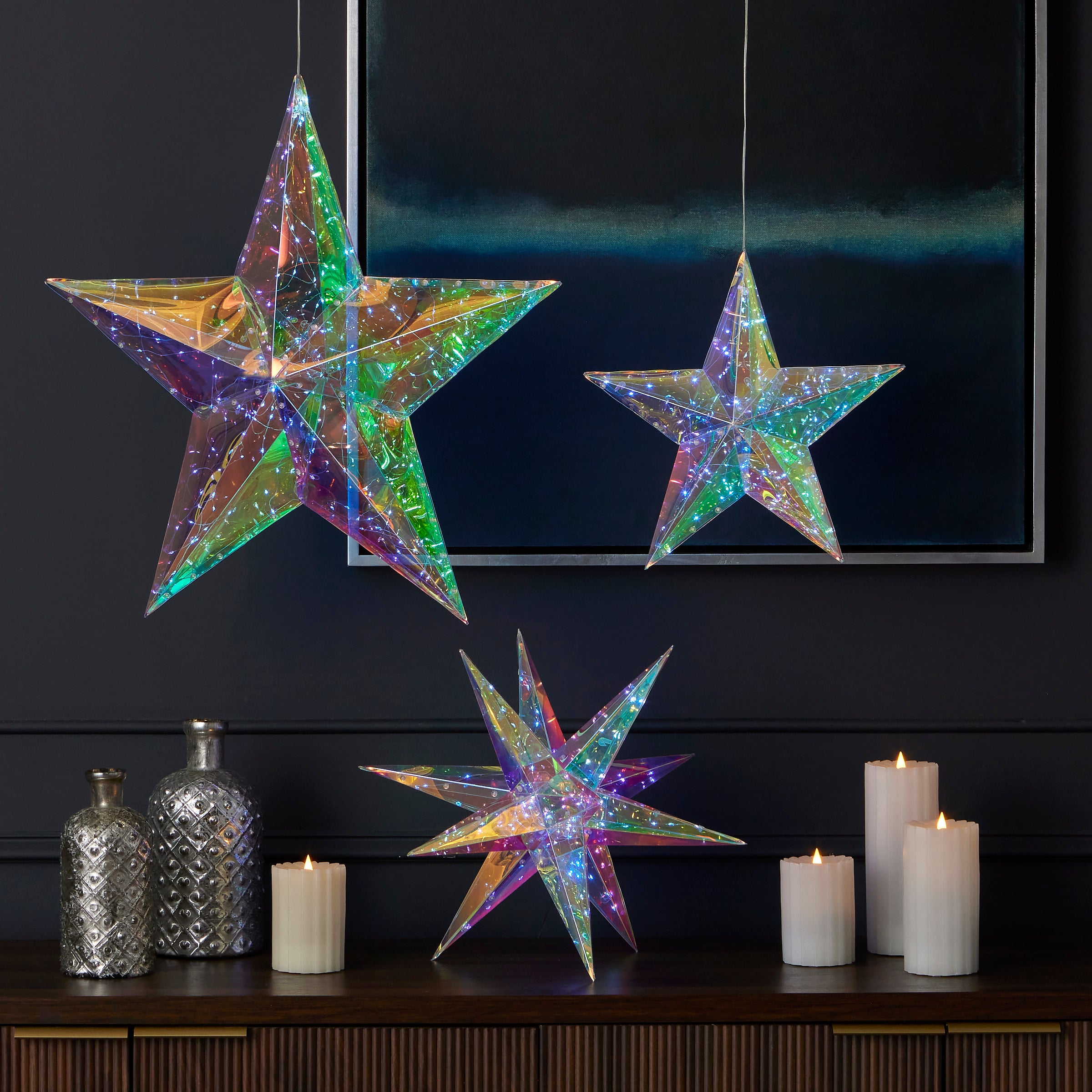 Prismatic Iridescent Christmas Explosion Star 16", LED lights
