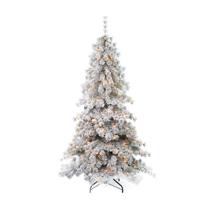 Flocked Winter Fir Hard Needle Tree with Warm White LED Lights