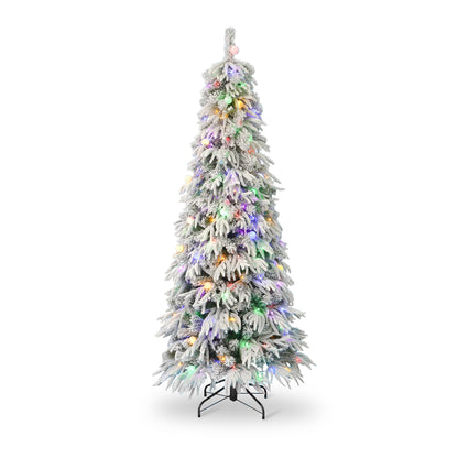 Frosted Acadia Flocked Slim Tree with Multicolor Changing LED Lights